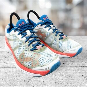 Under Armour Speedform Bandit Womens 7.5 White Blue Coral Running Shoes 1258730